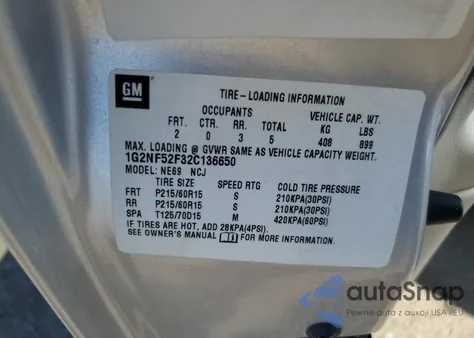 2002 Pontiac Grand Am Se1 из США, поврежденный, VIN 1G2NF52F32C136650